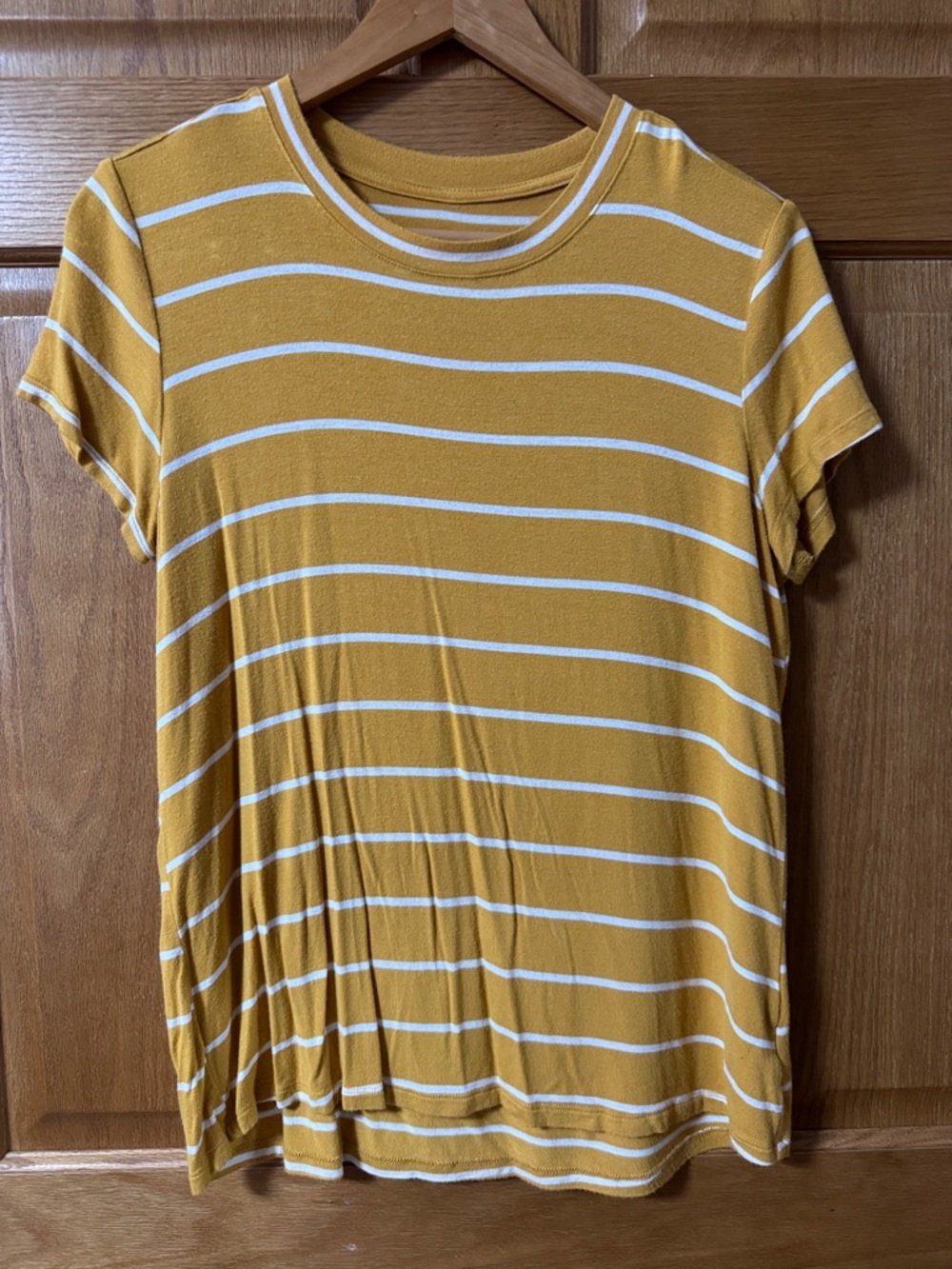 Maurices Mustard Yellow & White Striped Short Sleeve Tee